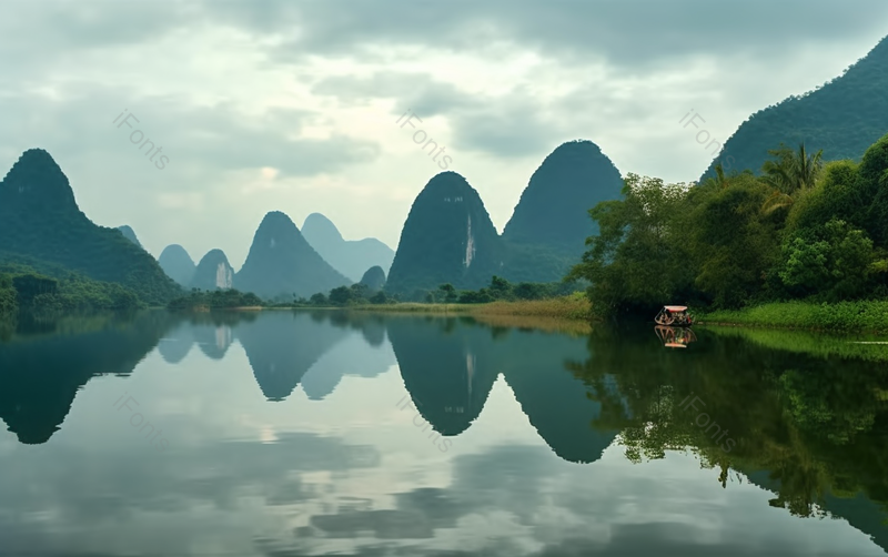 绿色山川河面倒映远处风景摄影图,高清,摄影图,摄影图片,图片大全,摄影图免费下载